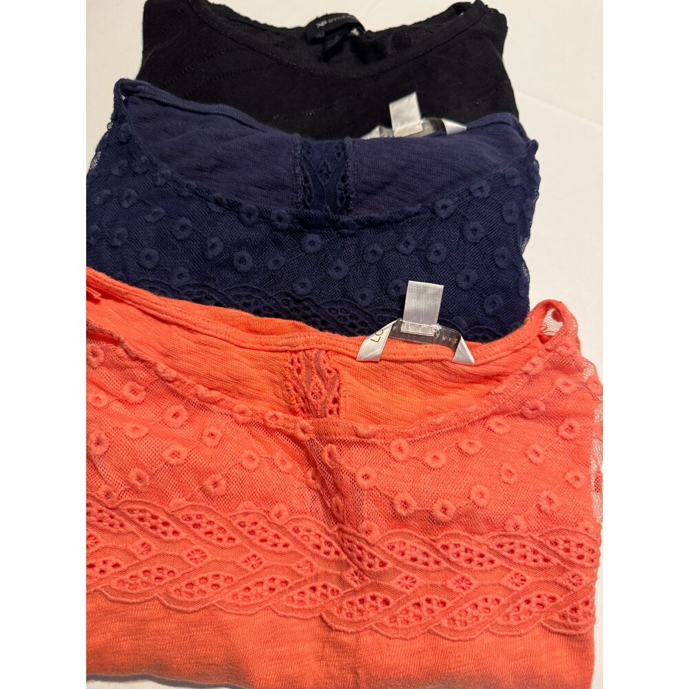 Bundle (3) LC Lauren Conrad & AB Studio Lace Detail Tops - Navy, Coral, Black